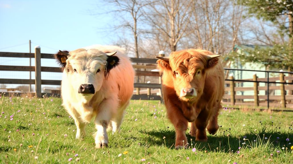 two mini cows walking