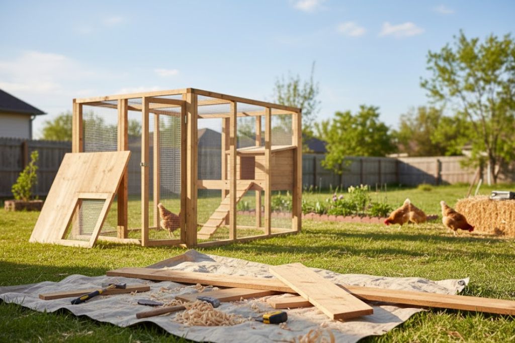 chicken coop in mid build