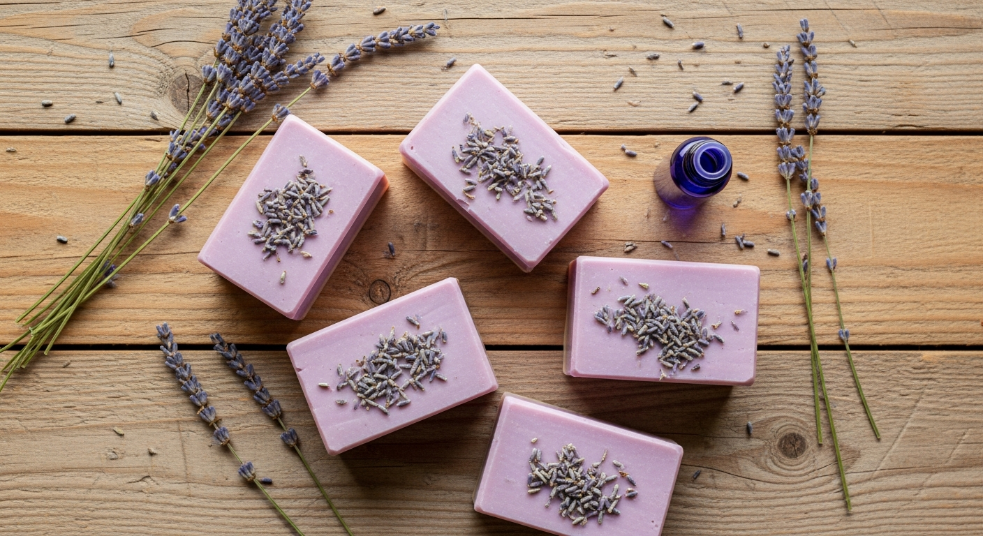 Handmade lavender soap bars with <a href=